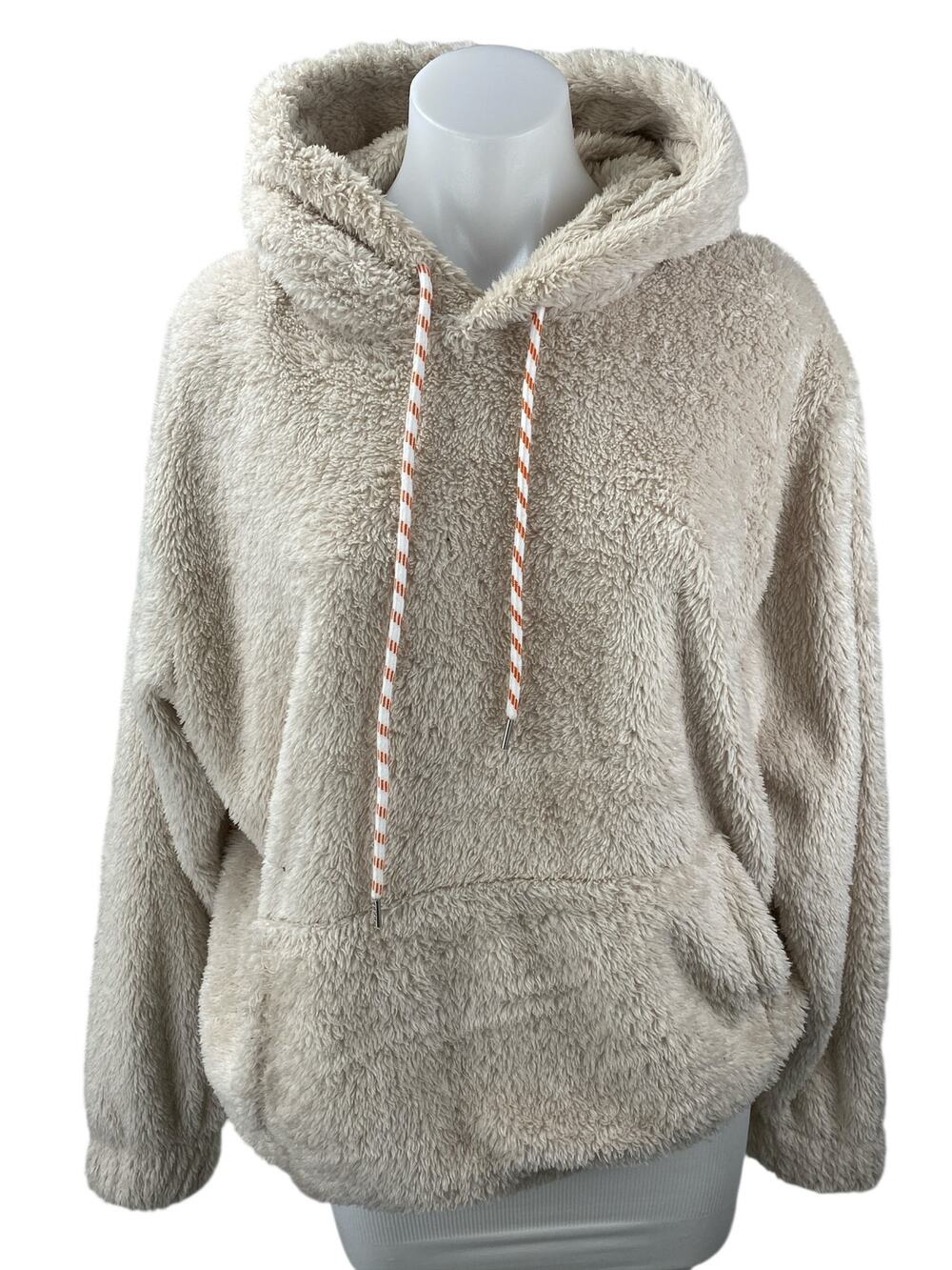 Zaful Women's Beige Faux Fur Teddy Fuzzy Hoodie Hooded Sweater Sweatshirt Top S